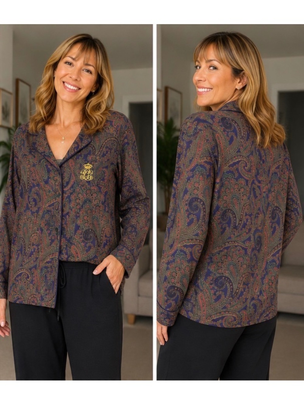 LAUREN Ralph Lauren Women’s Paisley Pajama Top Purple Multi Size M NWT
